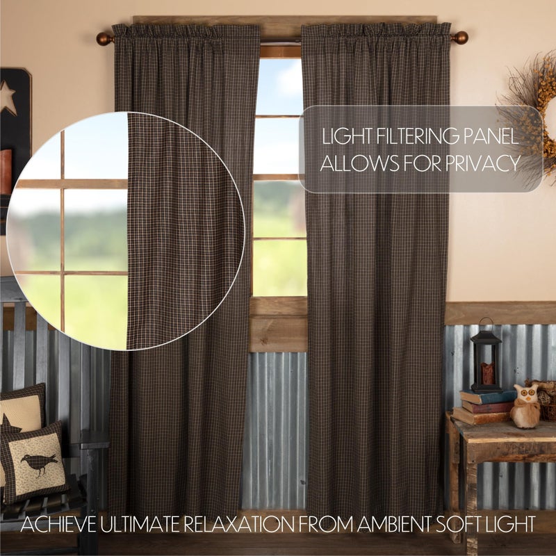 VHC Brands Kettle Grove Plaid Panel Scalloped Set of 2 84x40 Country Curtains, Country Black - Image 3